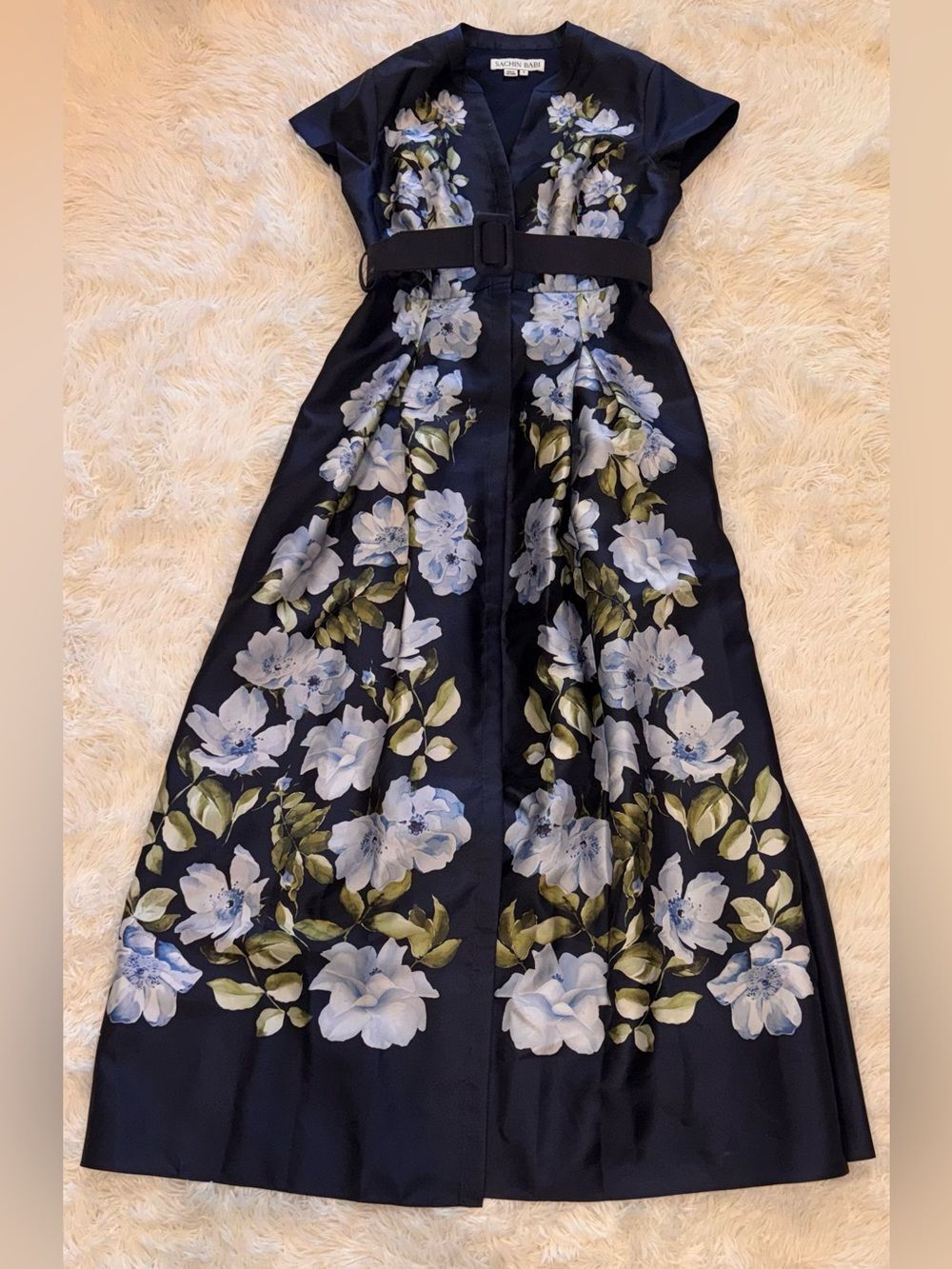 NEW SACHIN BABI Marta Floral Mikado Belted Shirt Dress Gown Sz 10 - Picture 7 of 13